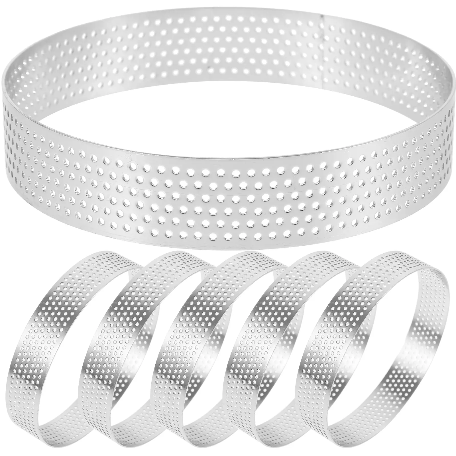 6pcs Stainless Steel Tart Rings Round Cake Molds 430 Baking Gadgets Pizza Tools Easy Demold Clean DIY Cookies Mold