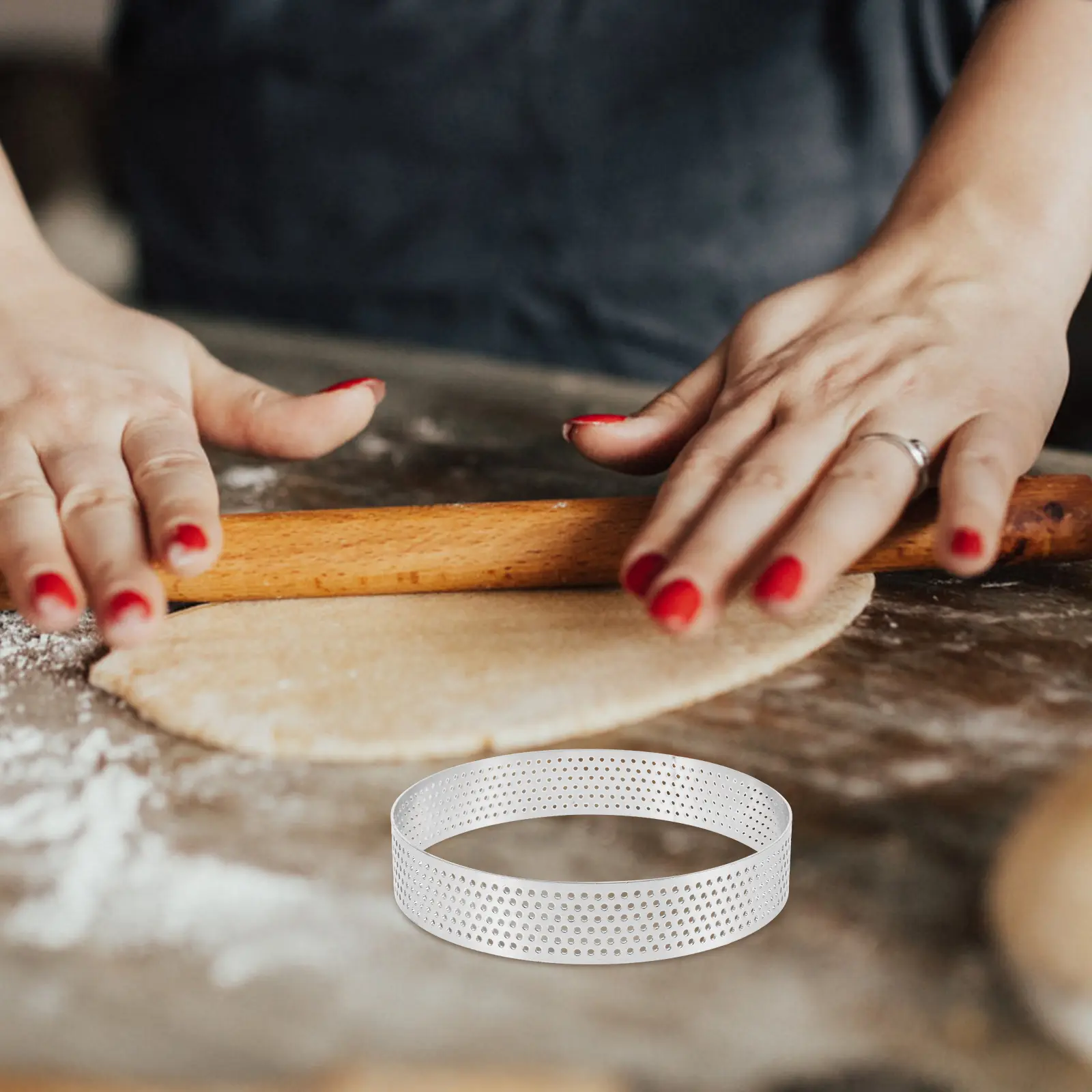 6pcs Stainless Steel Tart Rings Round Cake Molds 430 Baking Gadgets Pizza Tools Easy Demold Clean DIY Cookies Mold