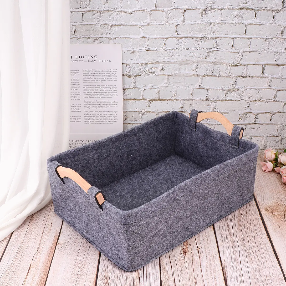 Felt 2 Grey Felt Basket Toy Home Storage Basket Bin Home ganizer Desktop Shelf Modern House Decor Storage Solution