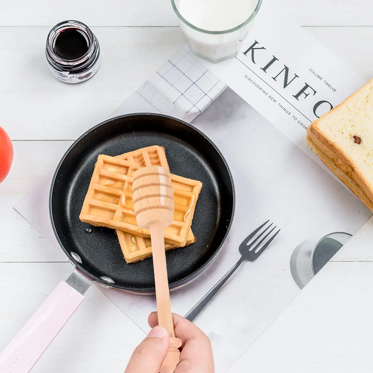 8pcs Wooden Honey Dippers Stirring Sticks Premium Wood Large Syrup Kitchen Coffee Spoon Blender Gifts