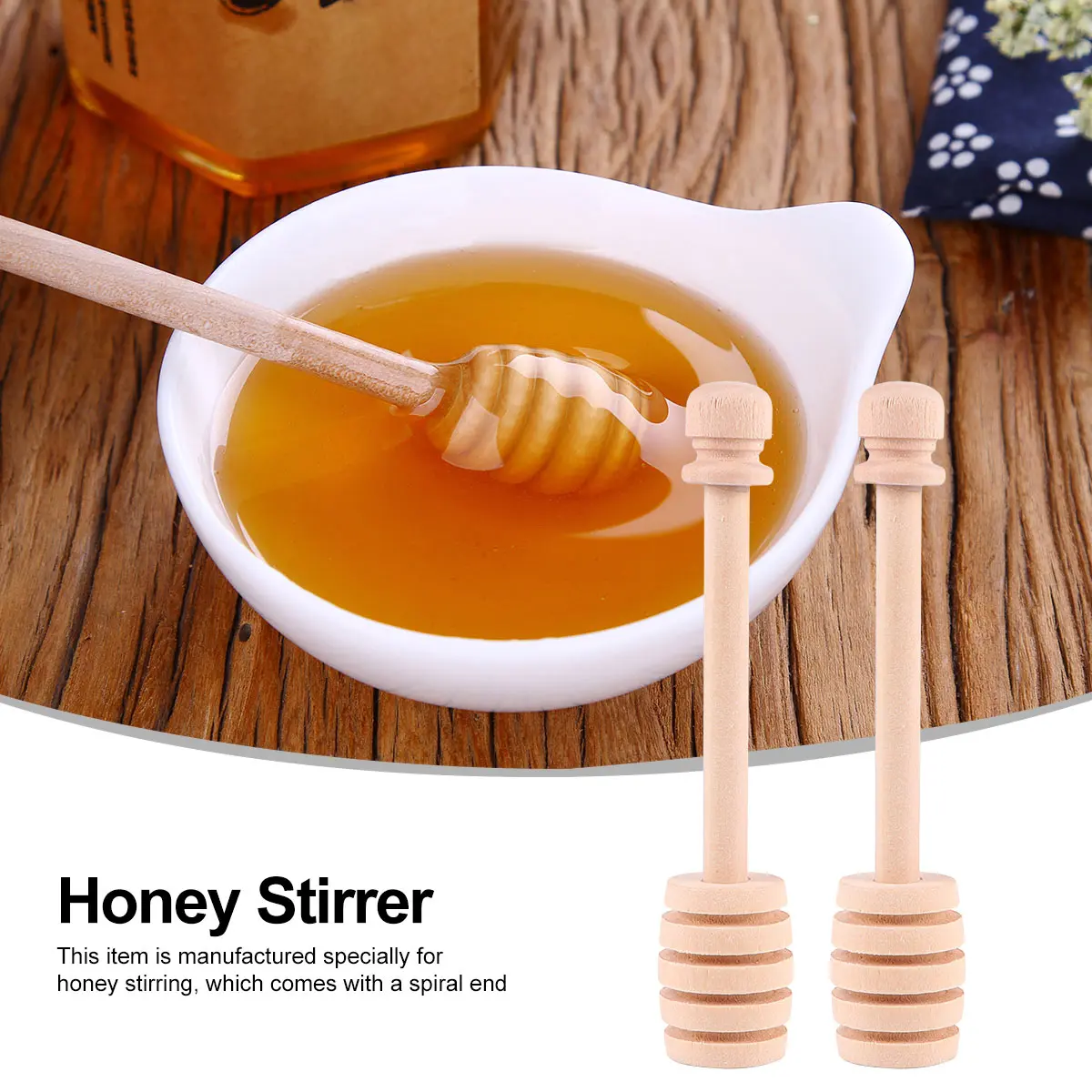 8pcs Wooden Honey Dippers Stirring Sticks Premium Wood Large Syrup Kitchen Coffee Spoon Blender Gifts