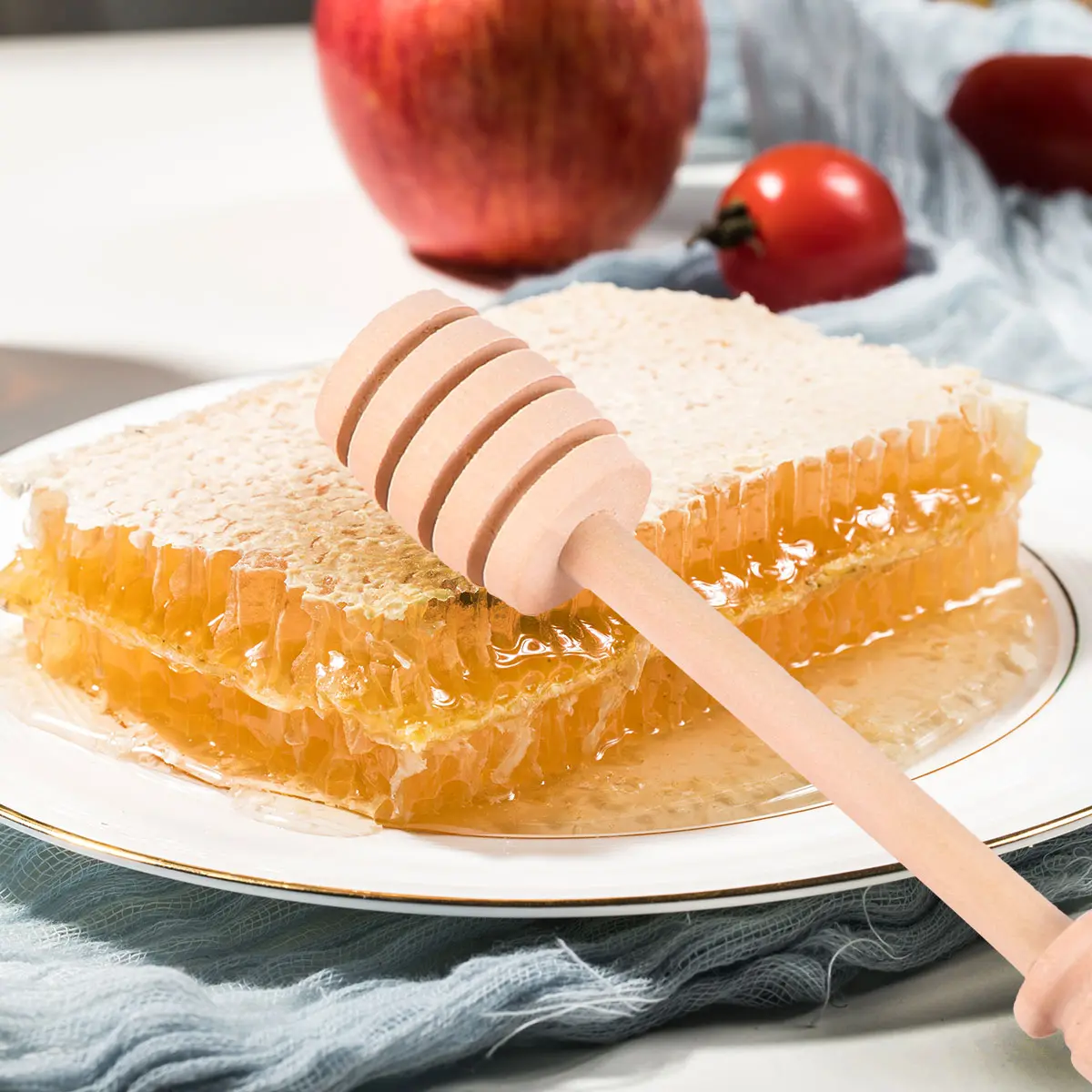8pcs Wooden Honey Dippers Stirring Sticks Premium Wood Large Syrup Kitchen Coffee Spoon Blender Gifts