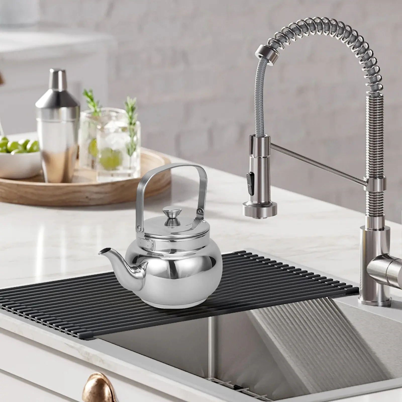 Stainless Steel Teapot Modern Removable Kettle Strainer Kitchen Water Brewing Household Metal Flask Heat Resistant Handle Brewer
