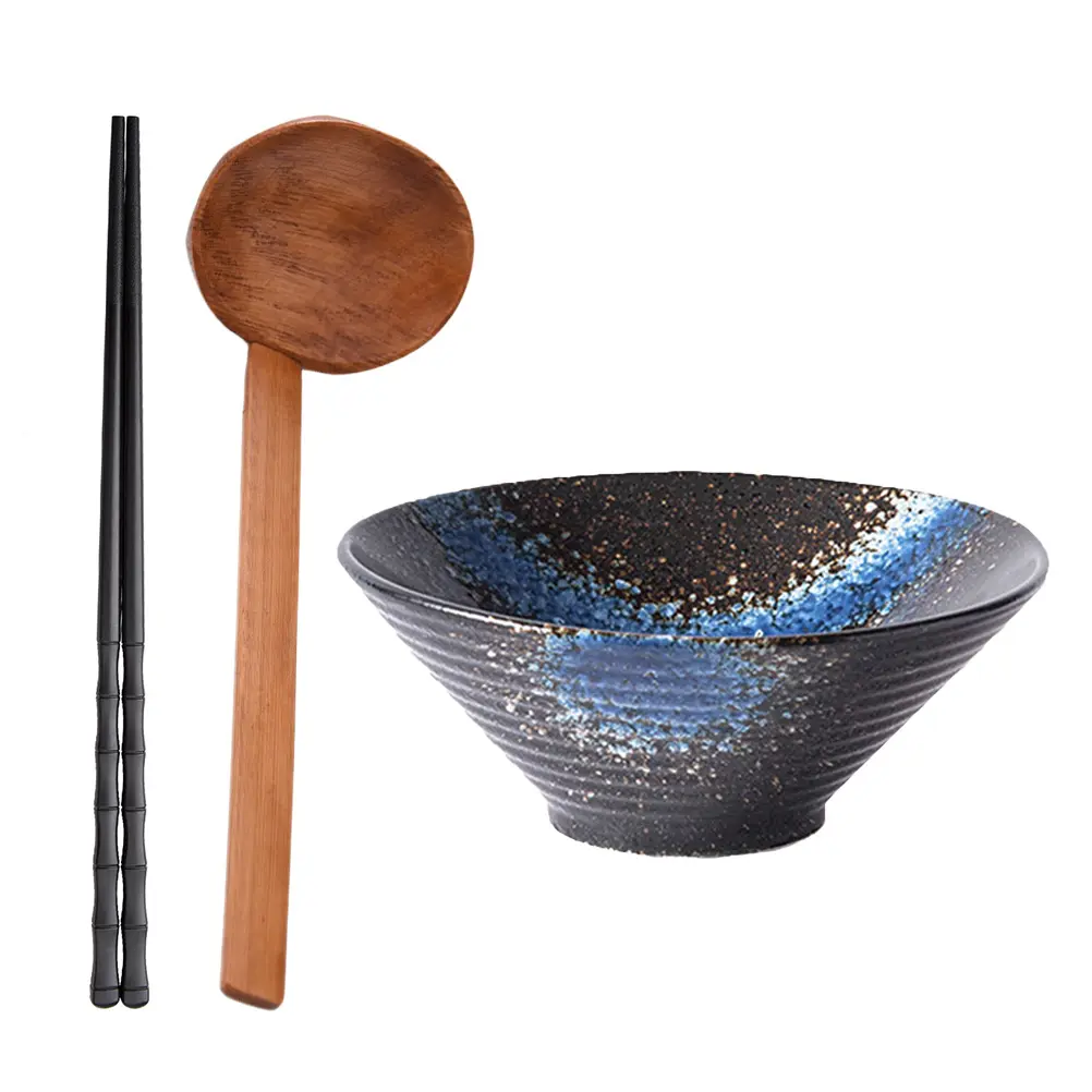 Ramen Bowl Set Ceramic H made Noodle Food Serving Japanese Tableware Large Opening Anti Skid Design Easy Clean
