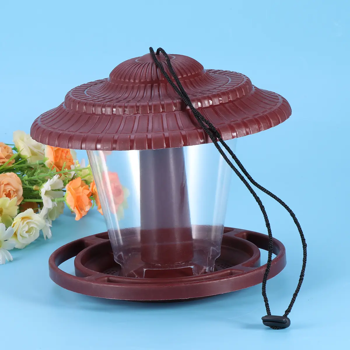 Large Wild Bird Feeder Red Hanging Gazebo Durable Plastic Outdoor Garden Decoration Protect Seeds Weather Stylish Feeder Enjoy