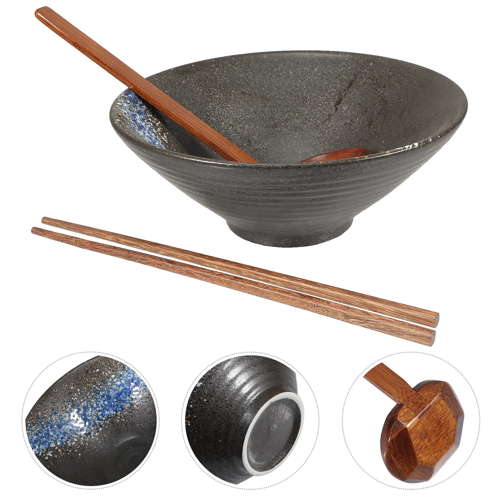 Ramen Bowl Set Ceramic H made Noodle Food Serving Japanese Tableware Large Opening Anti Skid Design Easy Clean