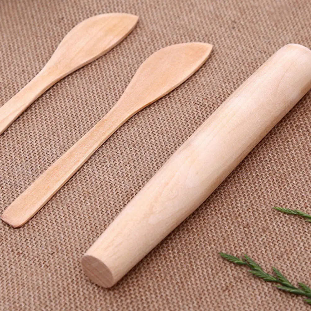 Rolling Pin Dumpling Knife Wooden Noodle Sticks Solid Pressed Cutters for Baking Dough Pizza Pancakes Dessert Tools