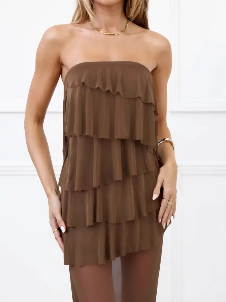 Mozision Off-shoulder Strapless Ruffle Sexy Maxi Dress Women Fashion Mesh Patchwork Sleeveless Backless Bodycon Club Long Dress