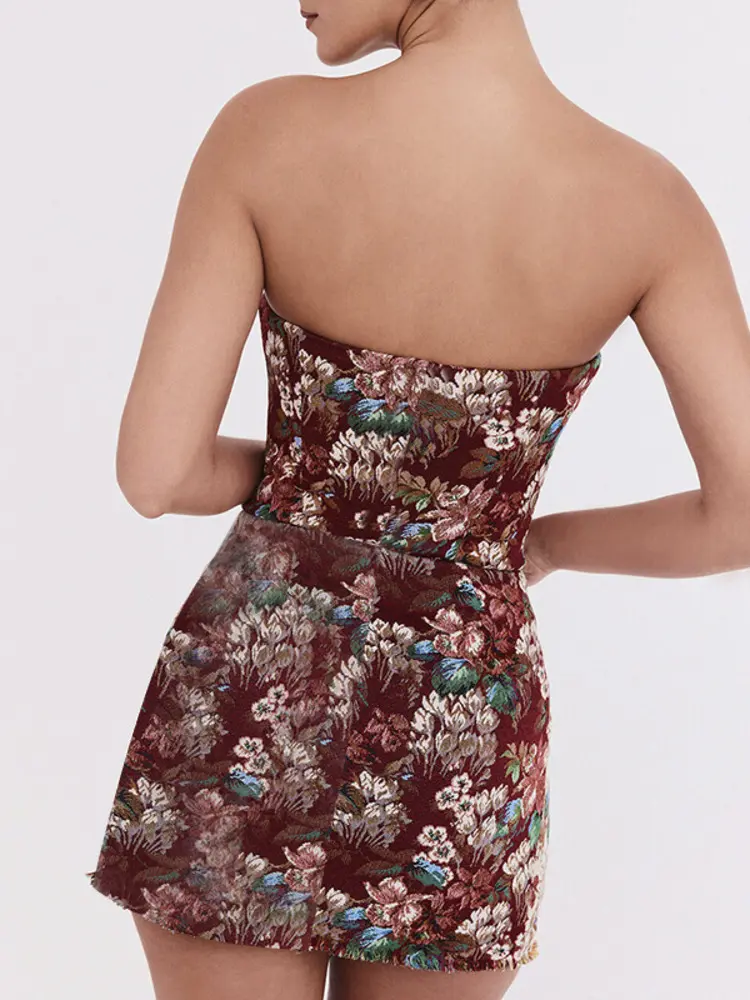 Mozision Off-shoulder Backless Print Mini Dress For Women Robe Fashion Strapless Sleeveless Bodycon Club Party Printed Dress