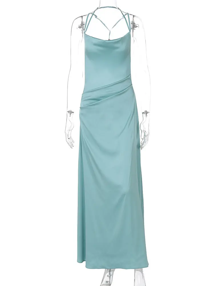 Mozision Spaghetti Strap Backless Sexy Maxi Dress Women Gown Fashion Solid Sleeveless Bodycon Evening Club Long Dress Elegant