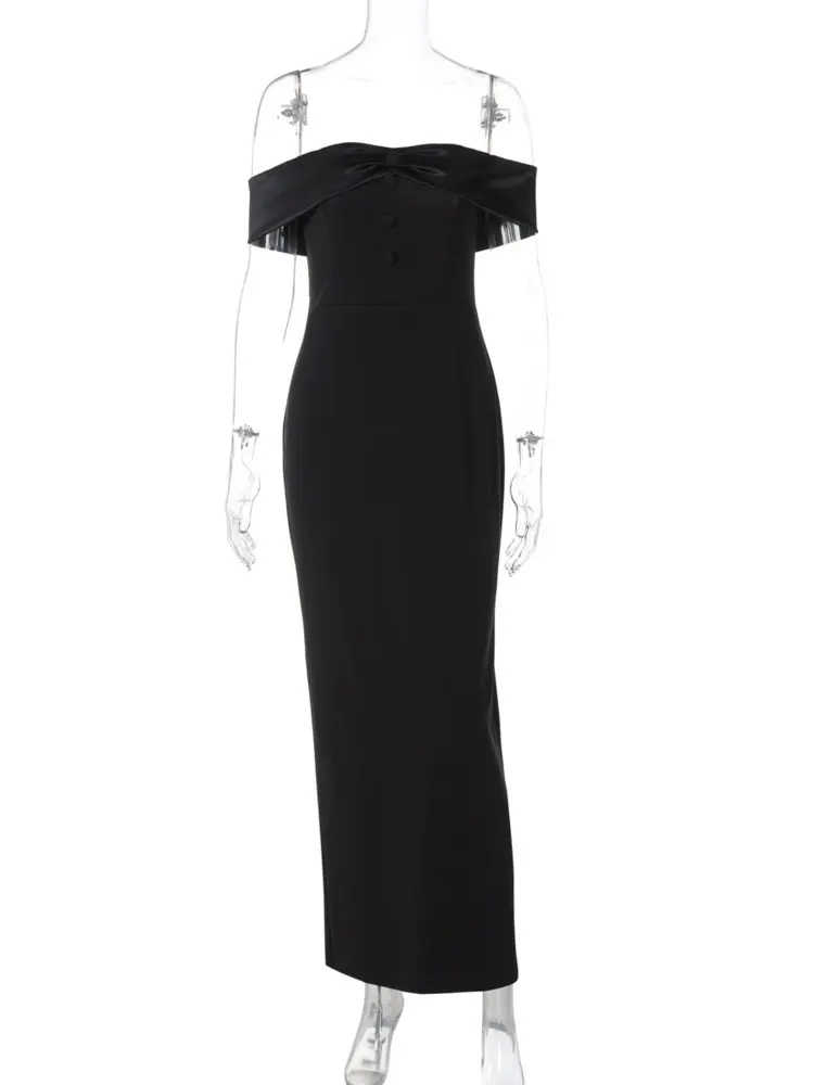Mozision Off-shoulder Strapless Sexy Maxi Dress Women Black Elegant High Waist Sleeveless Backless Bodycon Split Sexy Club Dress