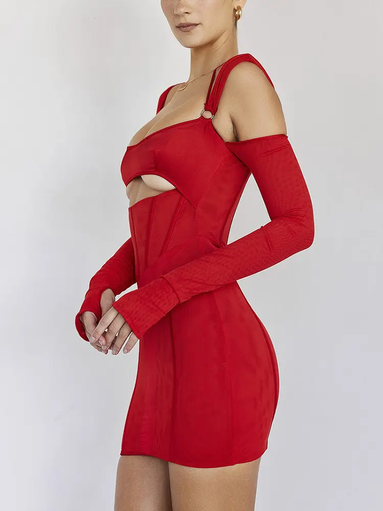 Mozision Sexy Hollow Out Backless Mini Dress For Women Elegant Spaghetti Strap Bodycon Party Short Dresses Vestido Clubwear