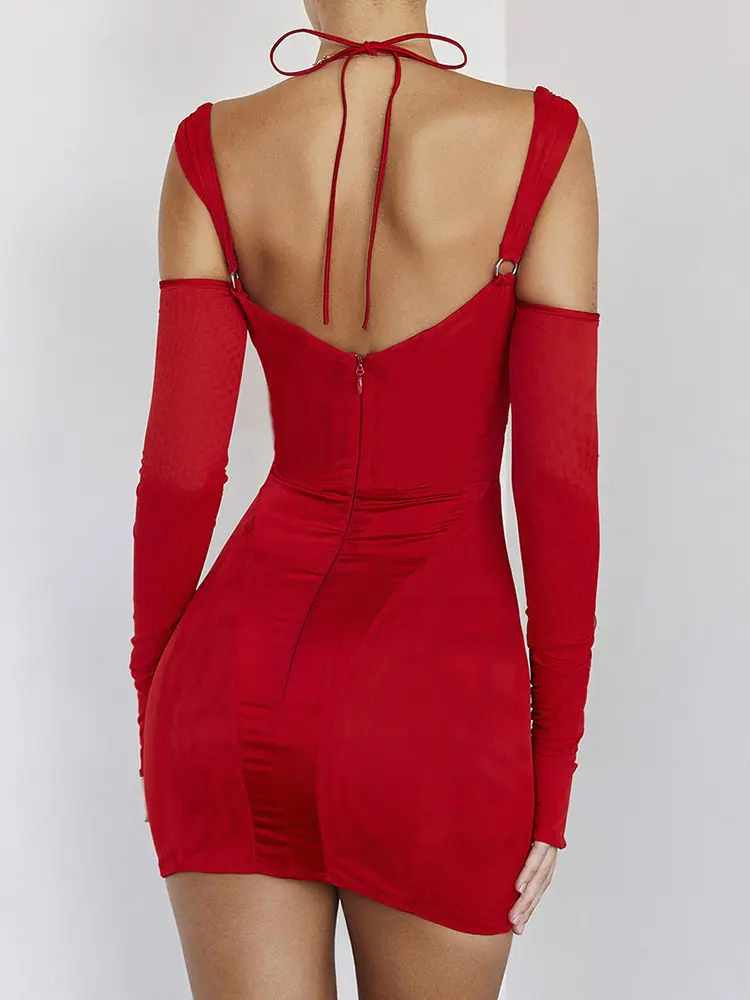 Mozision Sexy Hollow Out Backless Mini Dress For Women Elegant Spaghetti Strap Bodycon Party Short Dresses Vestido Clubwear