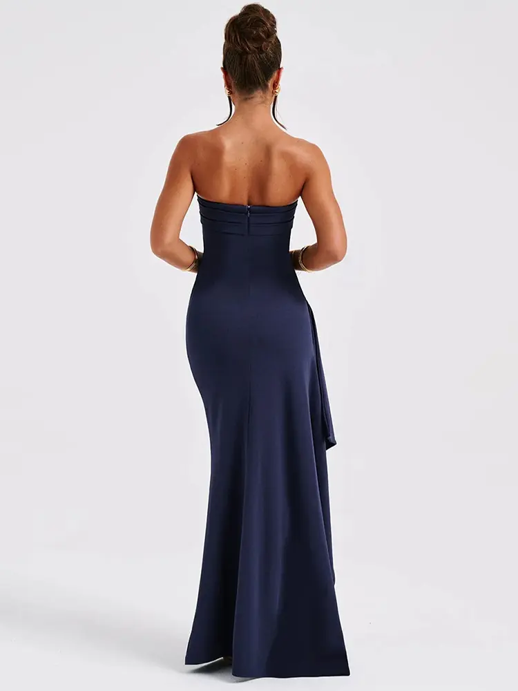 Mozision Strapless Backless High Split Maxi Dress Women Fashion Off-shoulder Sleeveless Bodycon Club Party Long Dress Elegant