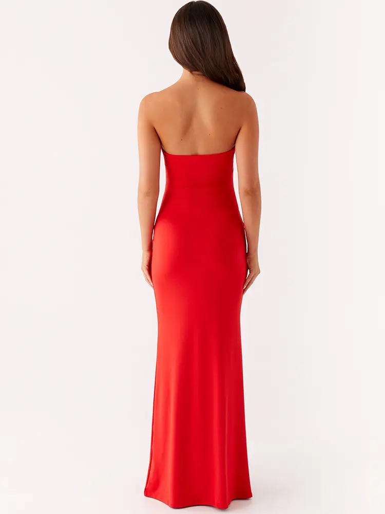 Mozision Metal Rose Hollow Out Sexy Maxi Dress Women Beach Holiday Gown Strapless Off-shoulder Backless Bodycon Club Long Dress