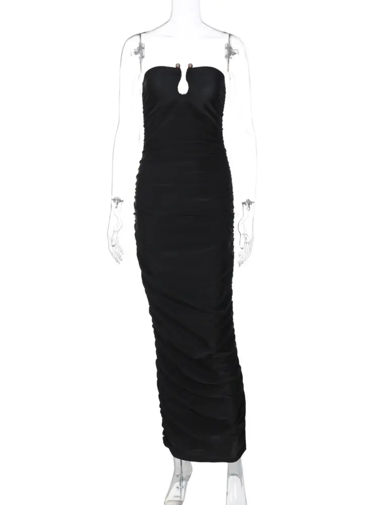 Mozision Sexy Sleeveless Off-shoulder Backless Strapless Black Maxi Dress For Women Elegant Evening Long Dress Female Outfits
