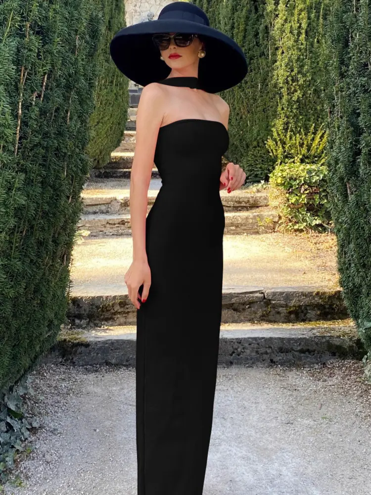 Mozision Halter Off-shoulder Sexy Maxi Dress Women Fashion Strapless Sleeveless Backless Bodycon Club Party Long Dresses Female