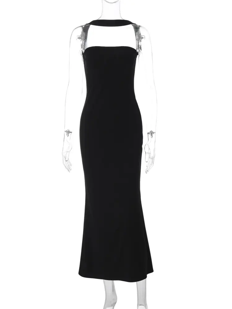 Mozision Halter Off-shoulder Sexy Maxi Dress Women Fashion Strapless Sleeveless Backless Bodycon Club Party Long Dresses Female