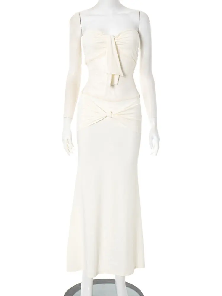 Mozision Off-shoulder Strapless Sexy Maxi Dress Women Fashion Patchwork Sleeveless Backless Ruched Bodycon Club Long Dresses