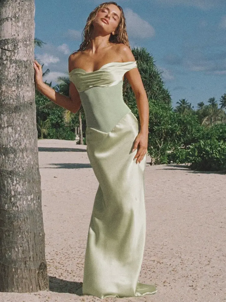 Mozision Off-shoulder Backless Sexy Maxi Dress For Women Fashion Patchwork Strapless Sleeveless Bodycon Club Party Long Dresses