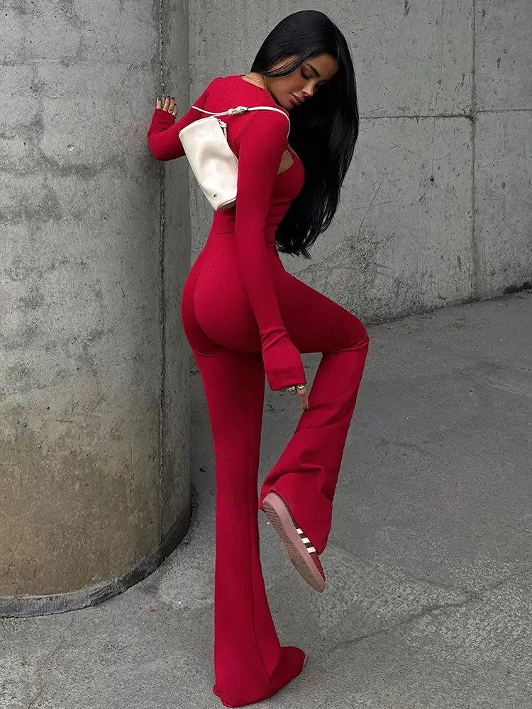Mozision Sexy Hollow Out Jumpsuits Sets Women Fashion Solid Long Sleeve Shawl And Jumpsuits Female Elegant Two Piece Sets