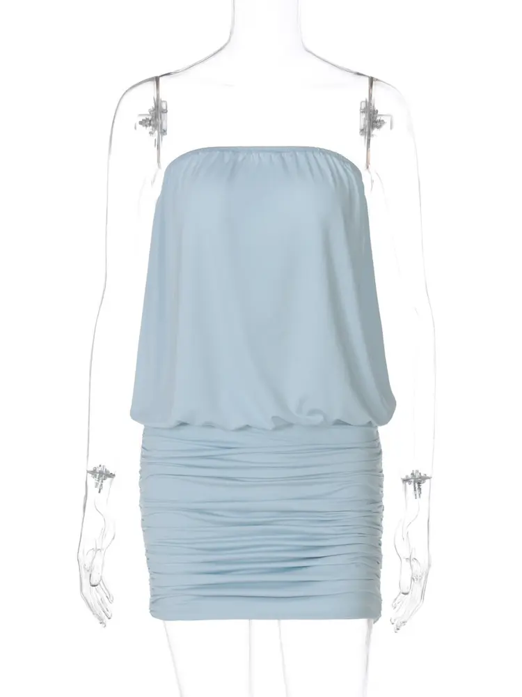 Mozision Off-shoulder Strapless Sexy Mini Dress Women Fashion Sleeveless Backless High Waist Ruched Club Party Dresses Female