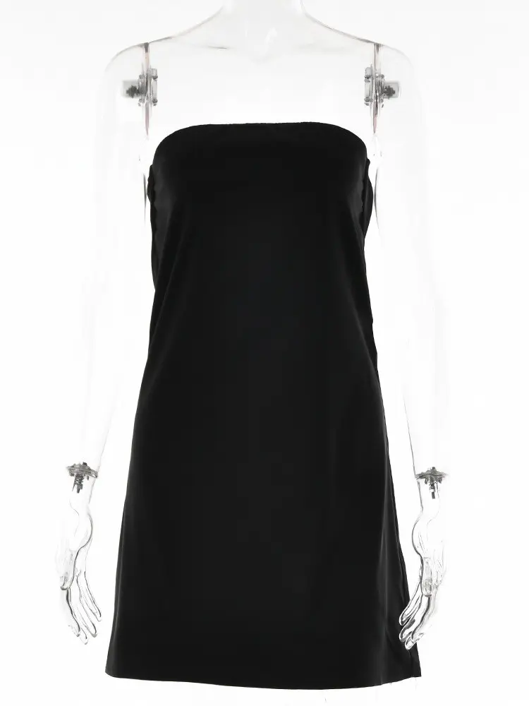 Mozision Satin Sexy Backless Mini Dress Women Robe Fashion Strapless Sleeveless Bodycon Night Club Party Short Dresses Vestido