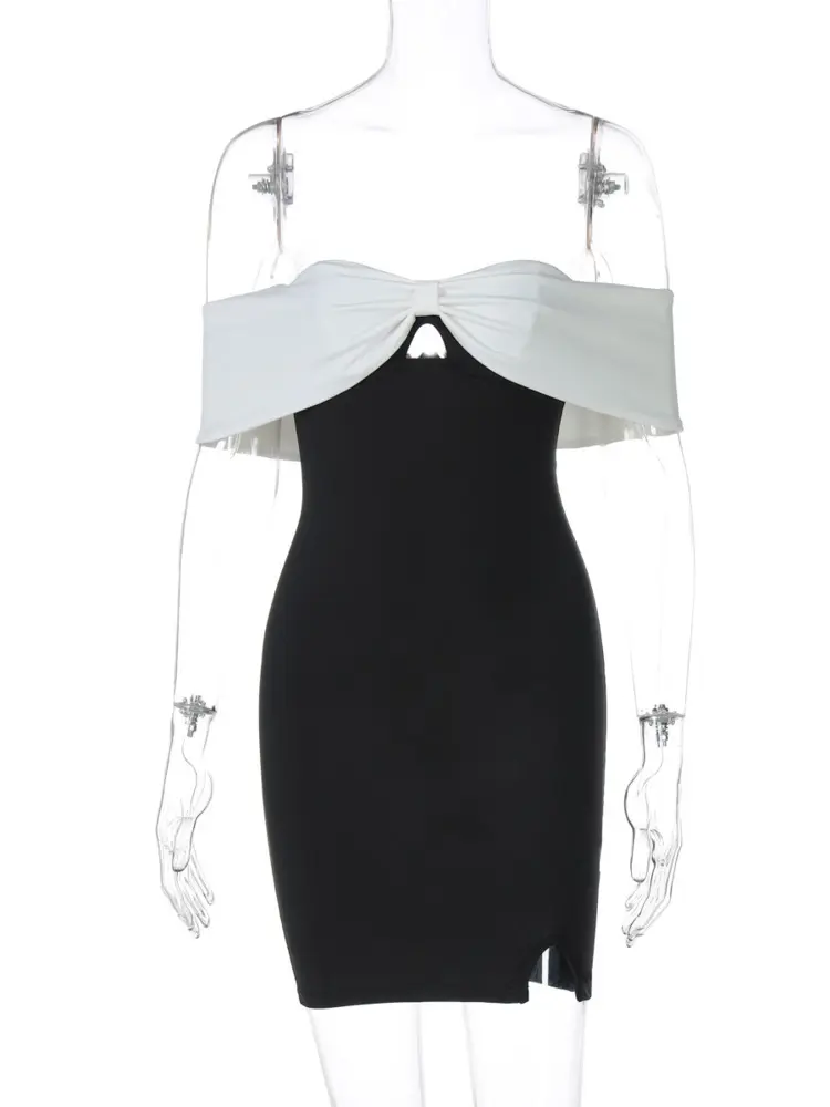 Mozision Off-shoulder Backless Sexy Mini Dress For Women Robe Fashion Patchwork Strapless Sleeveless Split Club Party Dress