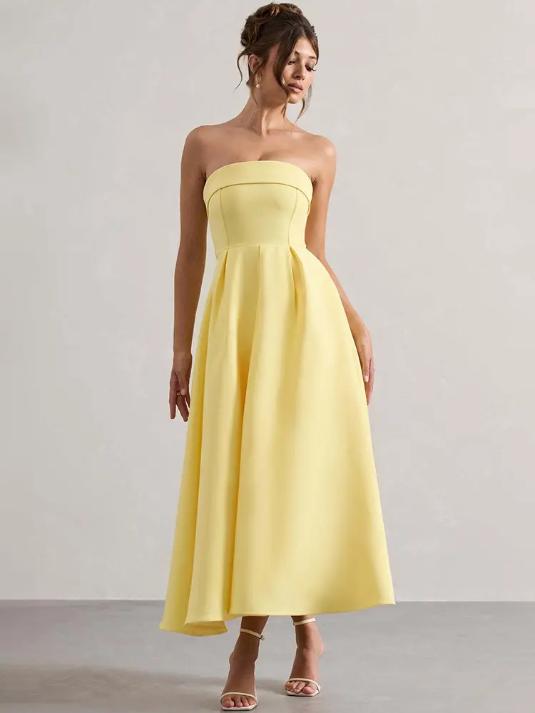 Mozision Off-shoulder Strapless Sexy Midi Dress Women Fashion Elegant Sleeveless Backless High Waist A-line Club Party Dress New