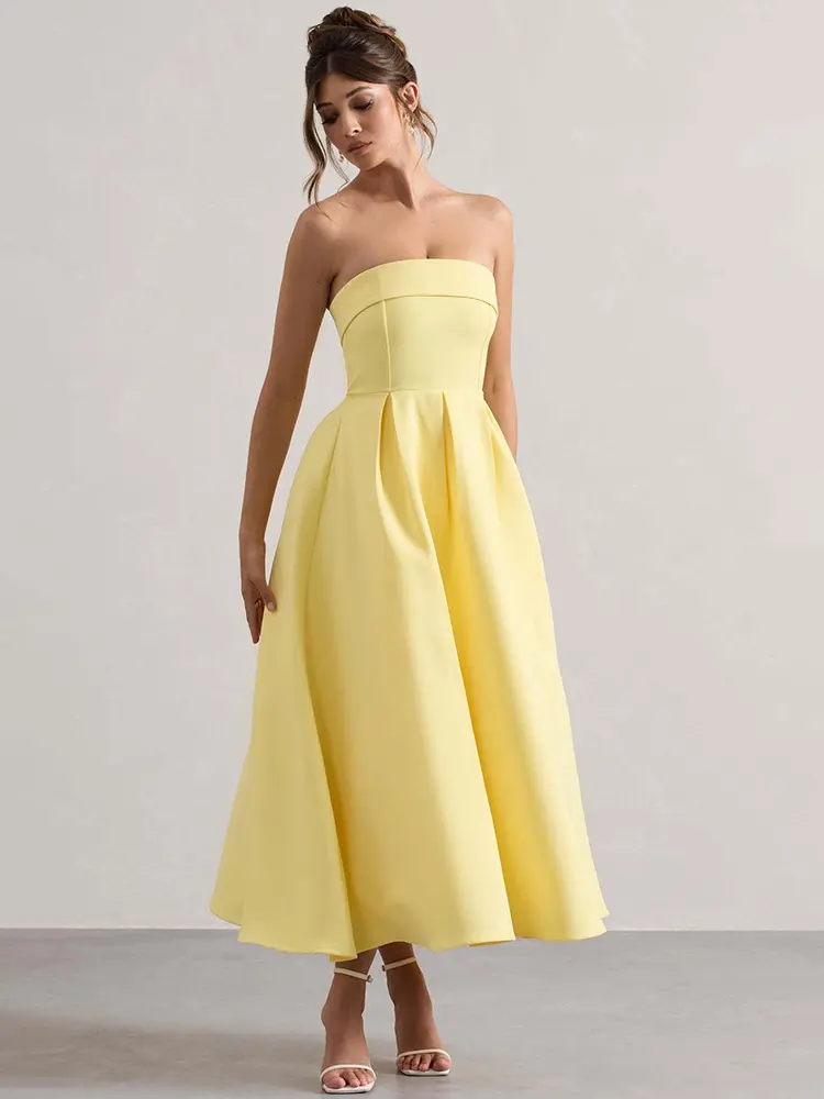 Mozision Off-shoulder Strapless Sexy Midi Dress Women Fashion Elegant Sleeveless Backless High Waist A-line Club Party Dress New