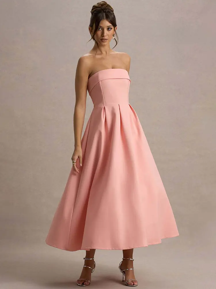 Mozision Off-shoulder Strapless Sexy Midi Dress Women Fashion Elegant Sleeveless Backless High Waist A-line Club Party Dress New