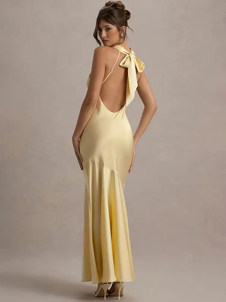 Mozision Satin Cowl Neck Sexy Maxi Dress Women Gown Fashion Elegant Sleeveless Backless Pleated Club Party Long Dress Female