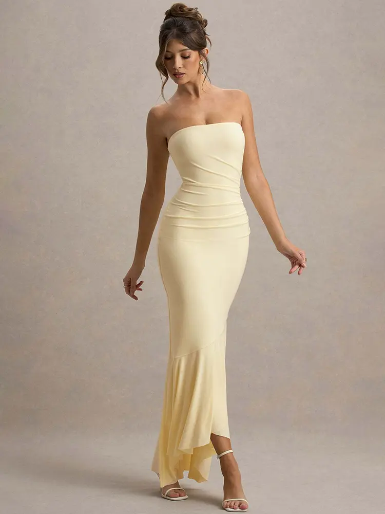 Mozision Off-shoulder Strapless Sexy Maxi Dress Women Fashion Elegant Sleeveless Backless Bodycon Pleated Club Party Long Dress