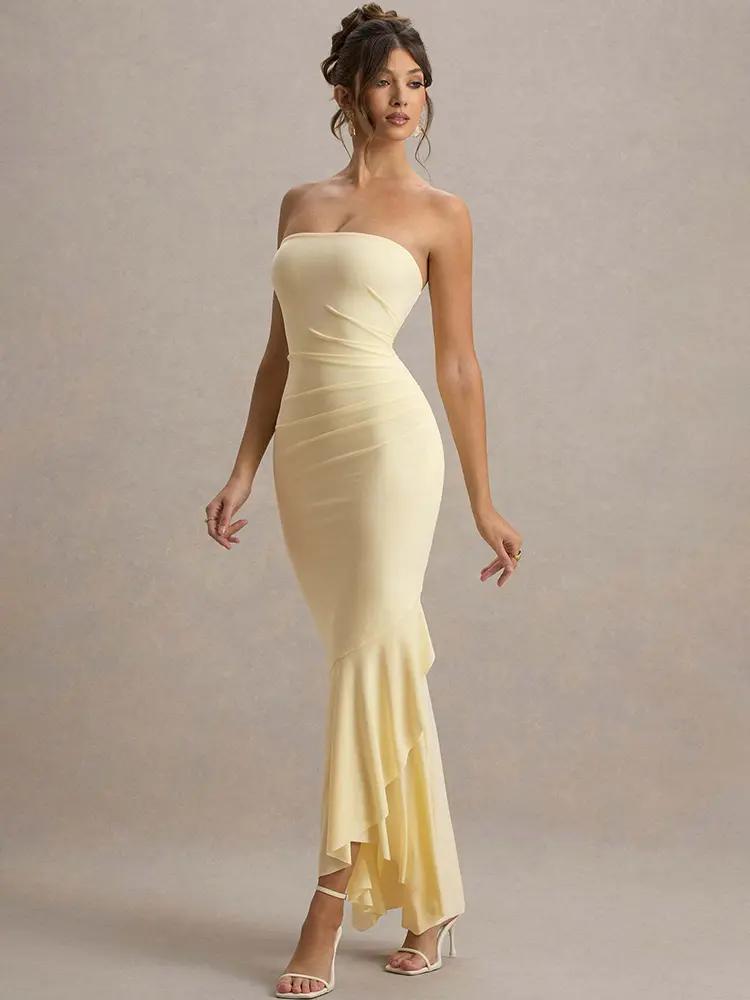 Mozision Off-shoulder Strapless Sexy Maxi Dress Women Fashion Elegant Sleeveless Backless Bodycon Pleated Club Party Long Dress