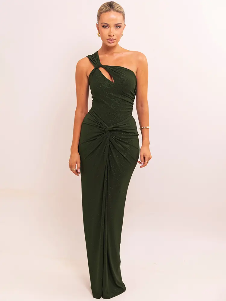 Mozision Inclined Shoulder Backless Sexy Maxi Dress Women Fashion Skew Collar Sleeveless Draped Ruched Club Party Long Dress