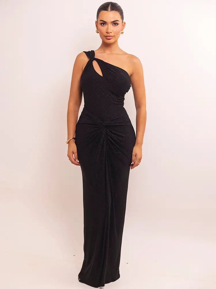 Mozision Inclined Shoulder Backless Sexy Maxi Dress Women Fashion Skew Collar Sleeveless Draped Ruched Club Party Long Dress