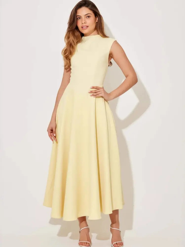 Mozision Sleeveless High Waist Sexy Midi Dress For Women Fashion Elegant Solid Pleated Club Party Long Dresses Female New