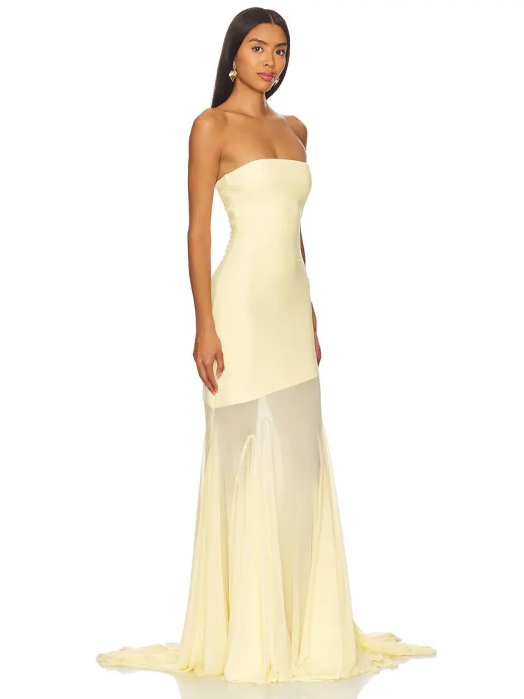 Mozision Off-shoulder Strapless Sexy Maxi Dress Women Gown Fashion Elegant Mesh Sleeveless Backless Bodycon Club Party Dresses