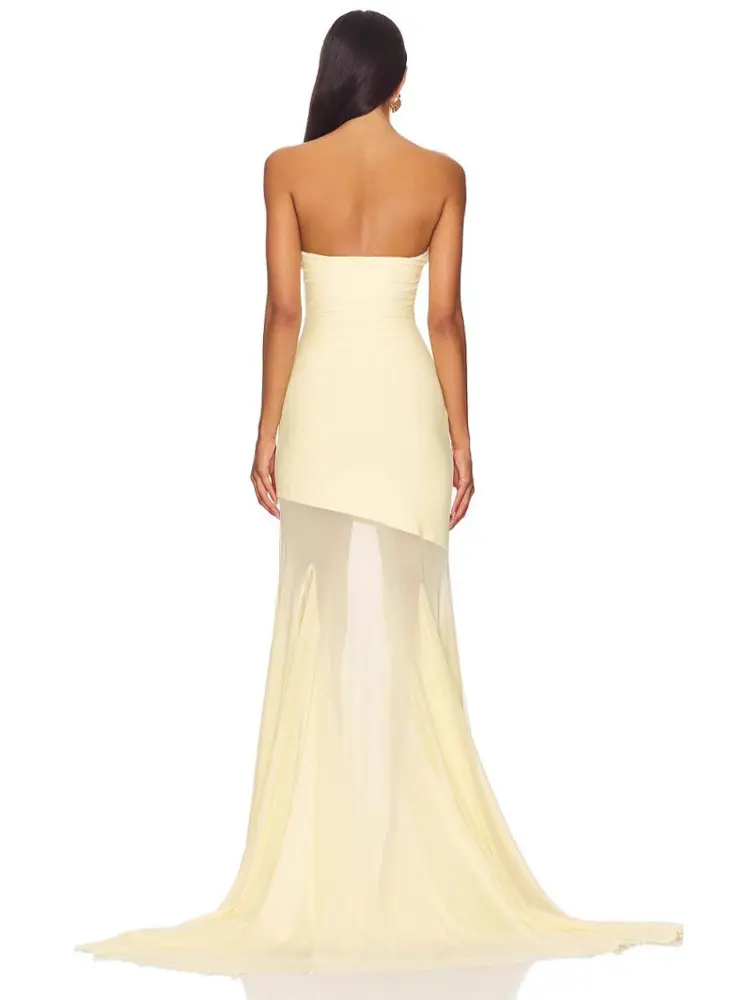 Mozision Off-shoulder Strapless Sexy Maxi Dress Women Gown Fashion Elegant Mesh Sleeveless Backless Bodycon Club Party Dresses
