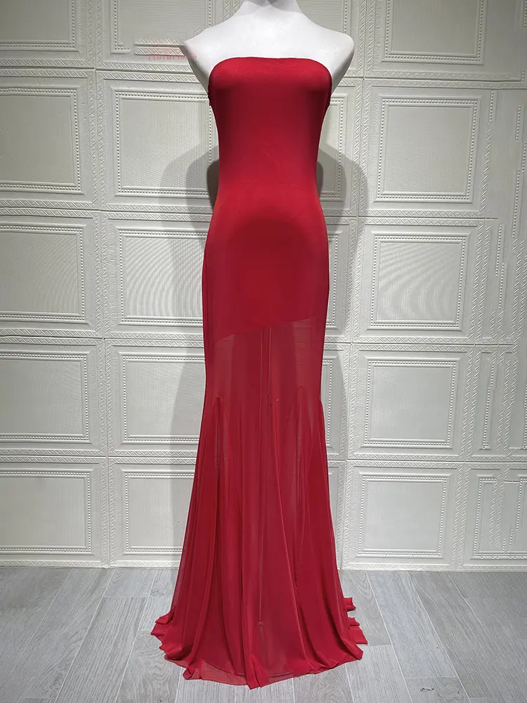 Mozision Off-shoulder Strapless Sexy Maxi Dress Women Gown Fashion Elegant Mesh Sleeveless Backless Bodycon Club Party Dresses
