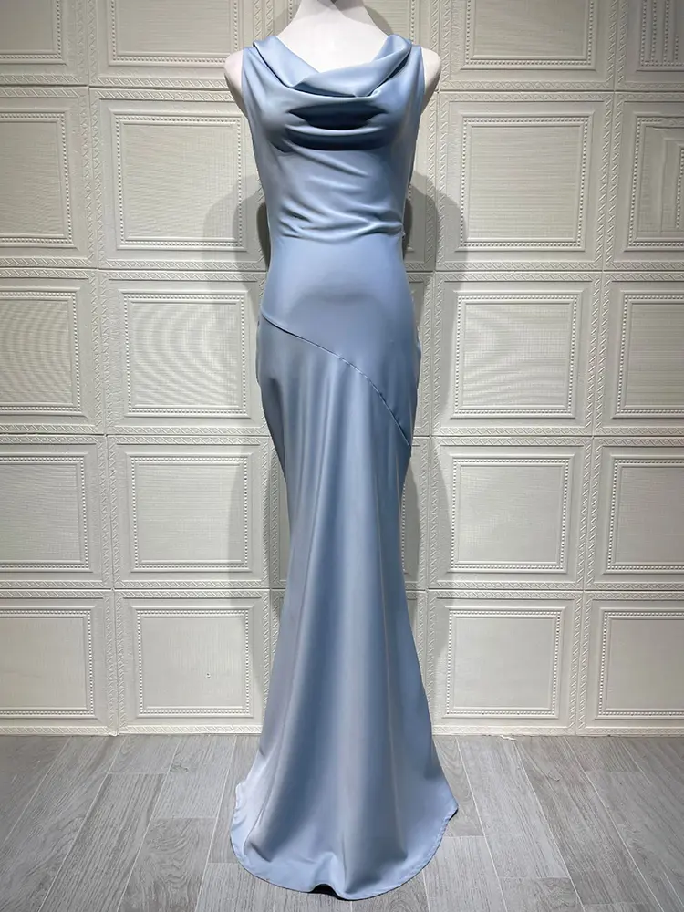 Mozision Satin Cowl Neck Backless Sexy Maxi Dress Women Gown Fashion Sleeveless Lace-up Bodycon Club Party Long Dress Female