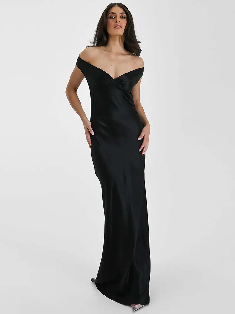 Mozision Satin Off-shoulder Backless Sexy Maxi Dress Women Gown Fashion Strapless Sleeveless High Waist Club Party Long Dresses