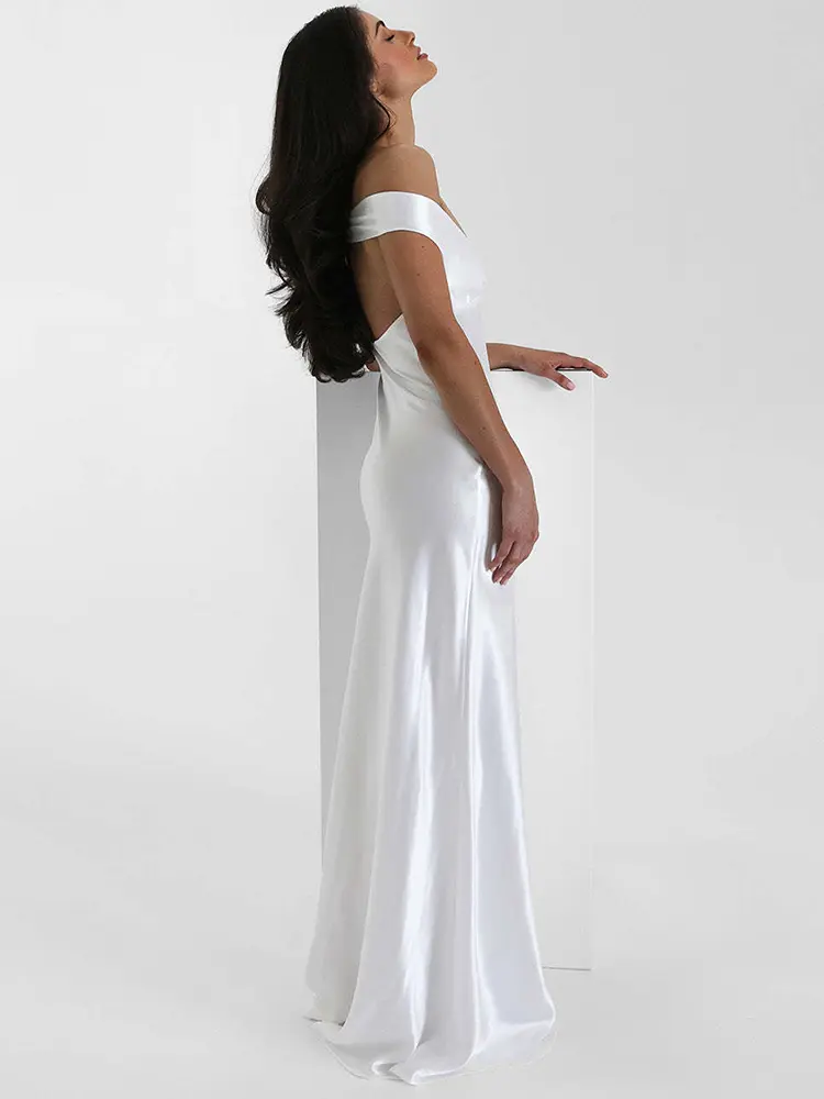 Mozision Satin Off-shoulder Backless Sexy Maxi Dress Women Gown Fashion Strapless Sleeveless High Waist Club Party Long Dresses