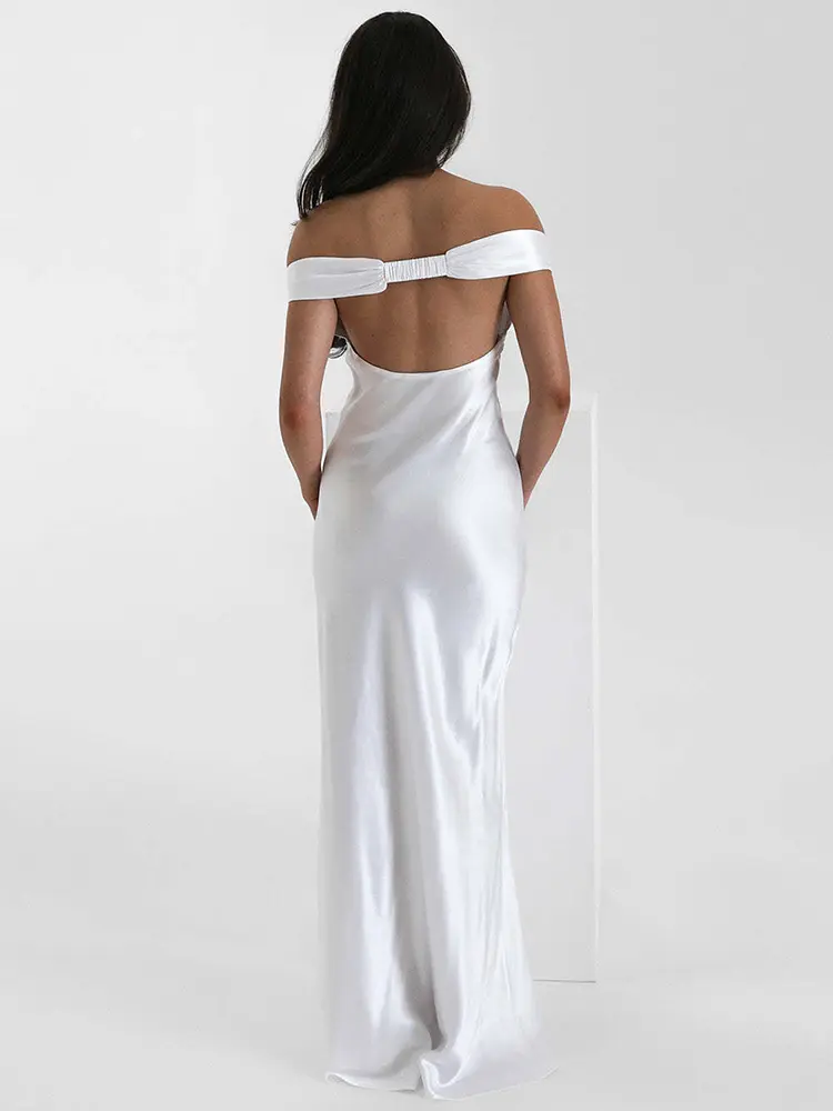Mozision Satin Off-shoulder Backless Sexy Maxi Dress Women Gown Fashion Strapless Sleeveless High Waist Club Party Long Dresses