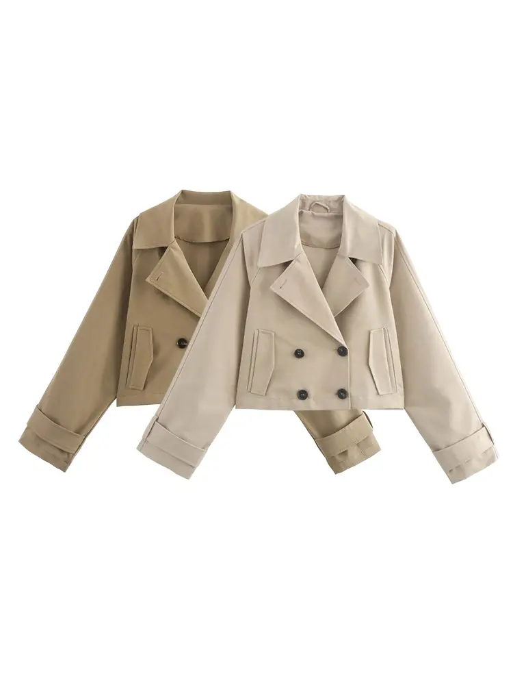 Women's British style double-breasted long-sleeved jacket autumn and winter new trench coat style suit collar short jacket
