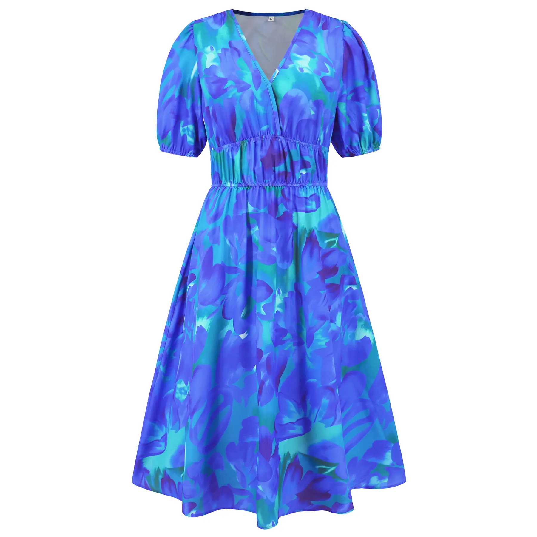 Women's Dress V-neck Printed Short Sleeve Elastic Waist Loose A-line Long Dress Boho Style Casual Fashion Holiday Beach Summer