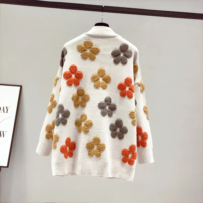 2024 spring and autumn fashion new women's knitted long-sleeved v-neck sweater cardigan jacket women loose western style
