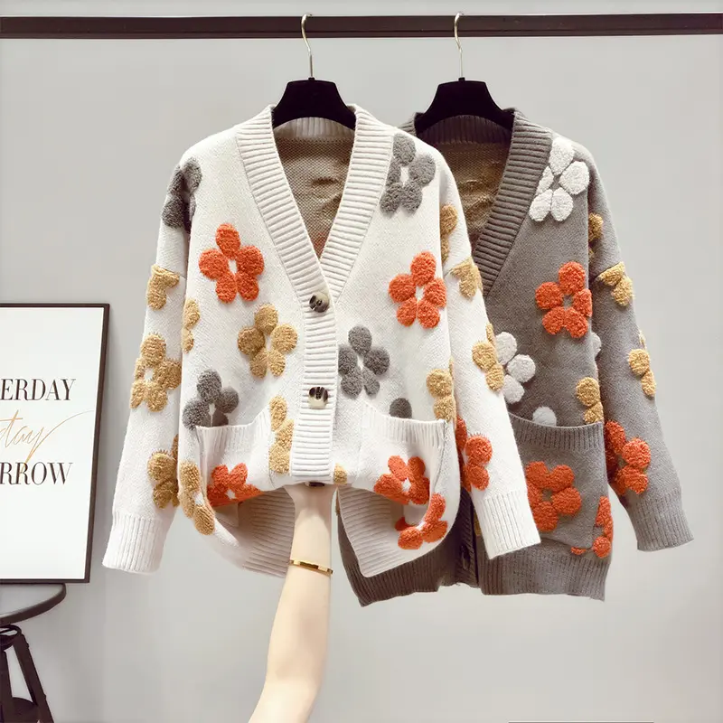 2024 spring and autumn fashion new women's knitted long-sleeved v-neck sweater cardigan jacket women loose western style