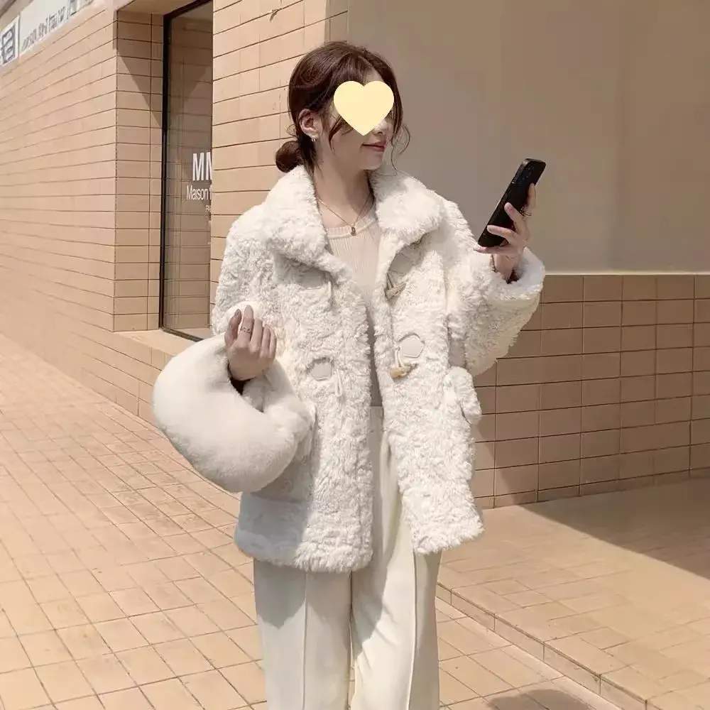 Lamb fur coat women's fur integrated autumn and winter 2024 new style with thick fleece short coat
