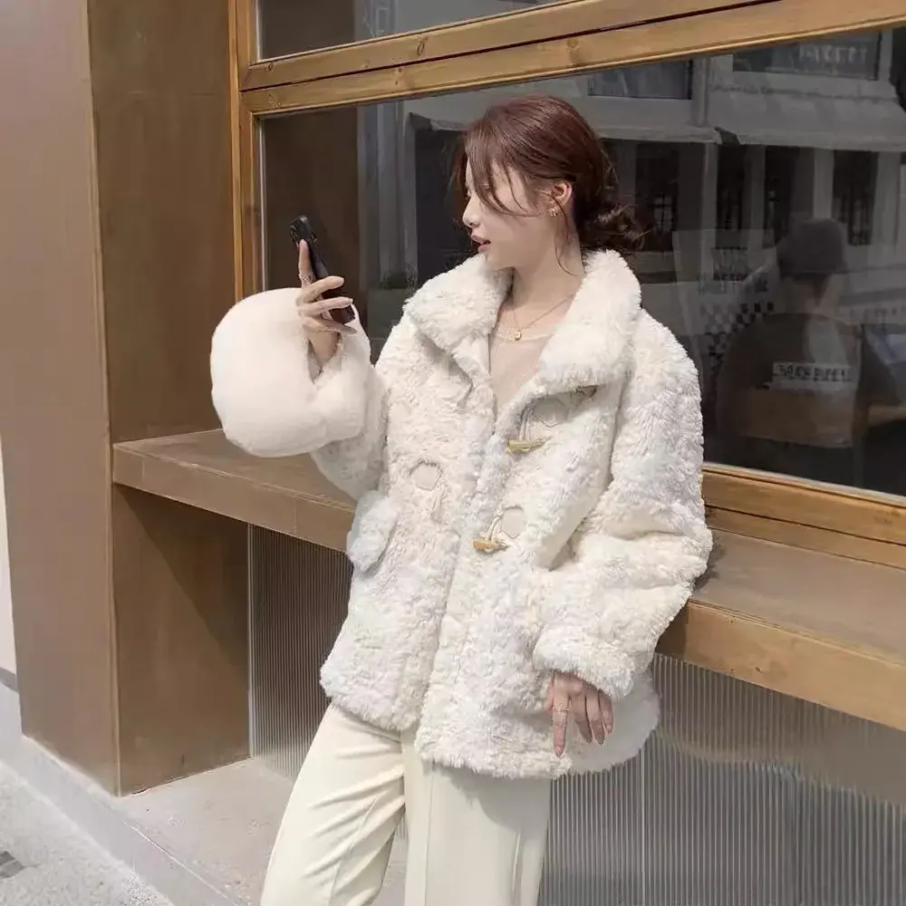 Lamb fur coat women's fur integrated autumn and winter 2024 new style with thick fleece short coat